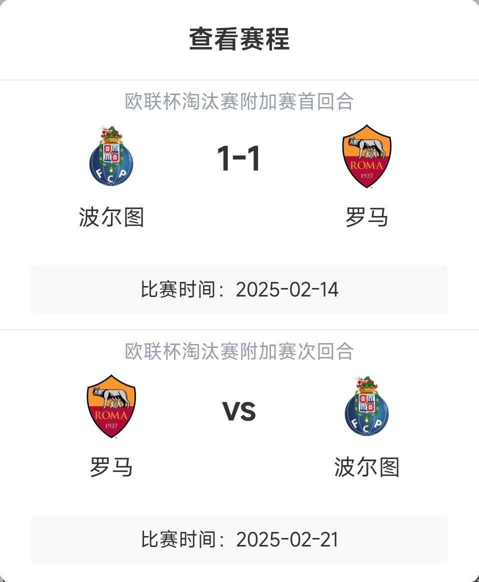 羅馬頂?shù)米?？意甲歐戰(zhàn)8隊3隊直通4隊出局，羅馬首回合1-1波爾圖