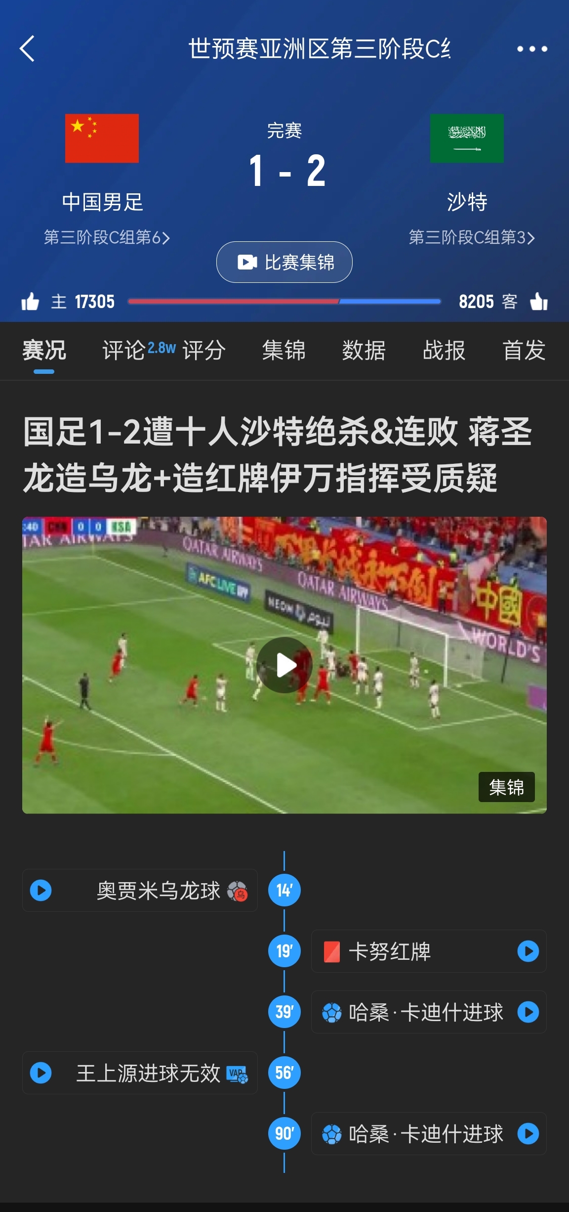 今天什么劇本？首戰(zhàn)沙特也是半場(chǎng)紅牌+蔣光太傷退，最后國足被翻